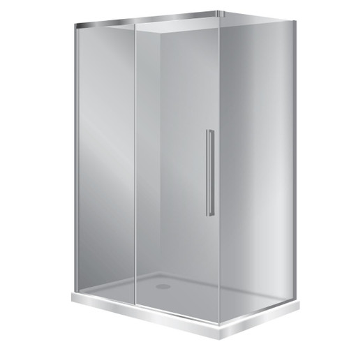 Horizon Framed Shower Enclosure 2 Sided Sliding Door 1200 x 800mm Grey Glass Left Hand Tray Silva Flat Wall