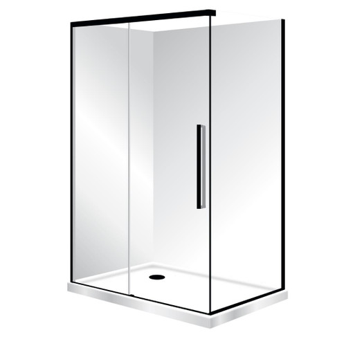 Horizon Framed Shower Enclosure 2 Sided Sliding Door 1200 x 800mm Left Hand Tray Black Flat Wall