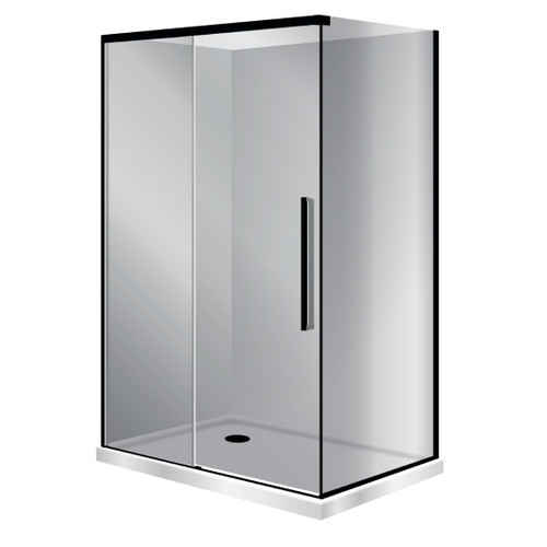 Horizon Framed Shower Enclosure 2 Sided Sliding Door 1200 x 800mm Grey Glass Left Hand Tray Black Flat Wall