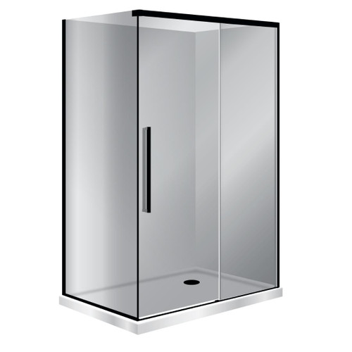Horizon Framed Shower Enclosure 2 Sided Sliding Door 1200 x 800mm Grey Glass Right Hand Tray Black Flat Wall