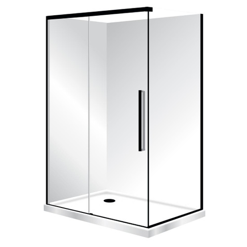 Horizon Framed Shower Enclosure 2 Sided Sliding Door 1200 x 900mm Left Hand Tray Black Flat Wall