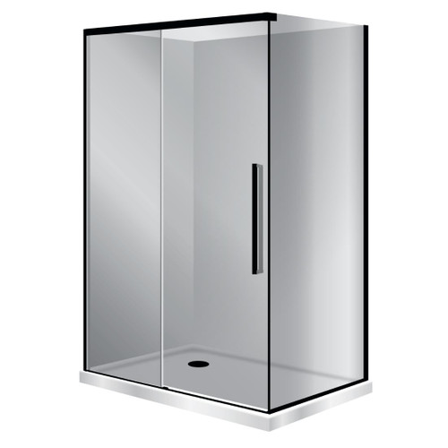 Horizon Framed Shower Enclosure 2 Sided Sliding Door 1200 x 900mm Grey Glass Left Hand Tray Black Flat Wall