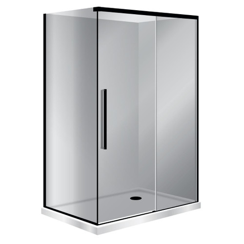 Horizon Framed Shower Enclosure 2 Sided Sliding Door 1200 x 900mm Grey Glass Right Hand Tray Black Flat Wall