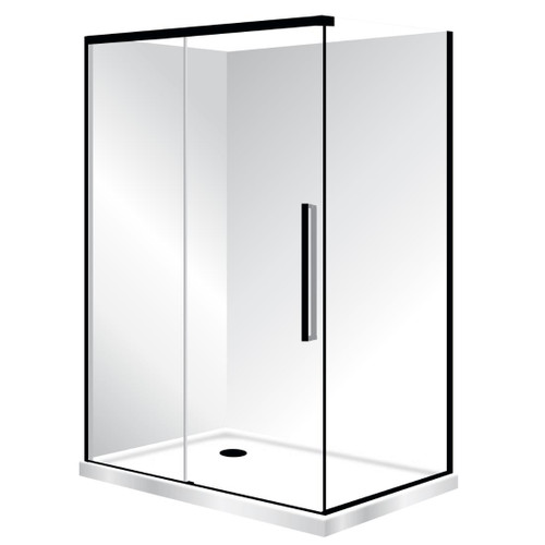 Horizon Framed Shower Enclosure 2 Sided Sliding Door 1200 x 1000mm Left Hand Tray Black Flat Wall