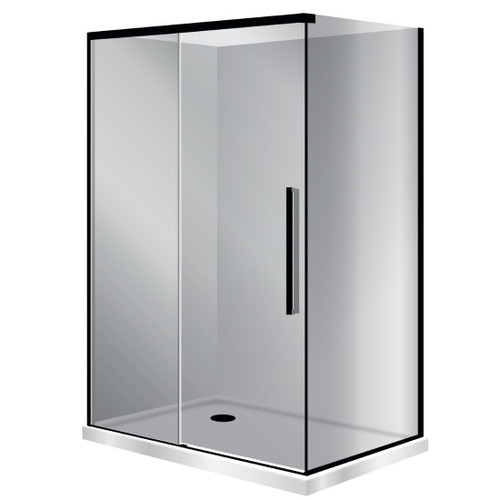 Horizon Framed Shower Enclosure 2 Sided Sliding Door 1200 x 1000mm Grey Glass Left Hand Tray Black Flat Wall