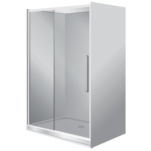 Horizon Framed Shower Enclosure Alcove Sliding Door 900 x 1200 x 900mm Grey Glass White Flat Wall