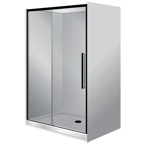 Horizon Framed Shower Enclosure Alcove Sliding Door 1000 x 1200 x 1000mm Grey Glass Black Flat Wall