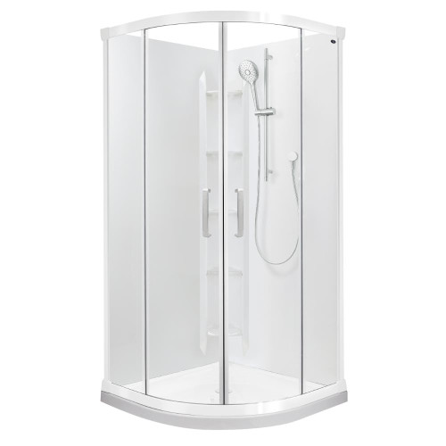 Ruby II Round Sliding Shower 900x900 White Frame with PLUS Wall Centre Waste