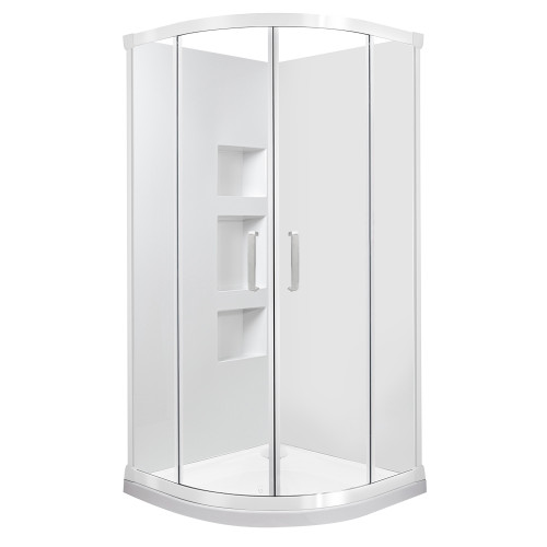 Ruby II Round Sliding Shower 900x900 White Frame with Side Recessed Wall Rear Waste