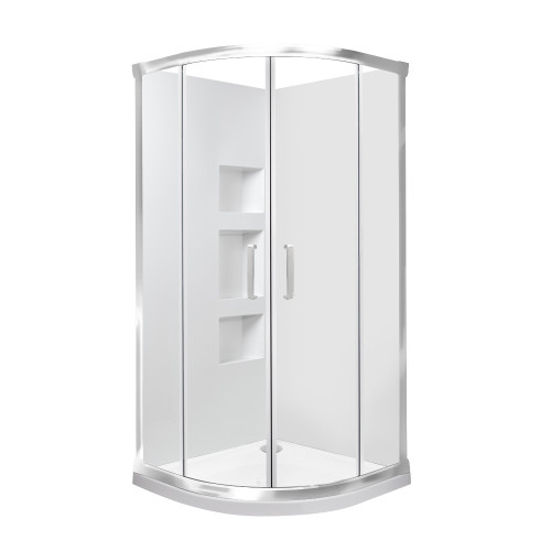 Ruby II Round Sliding Shower 900x900 Metallic Frame with Side Recessed Wall Rear Waste