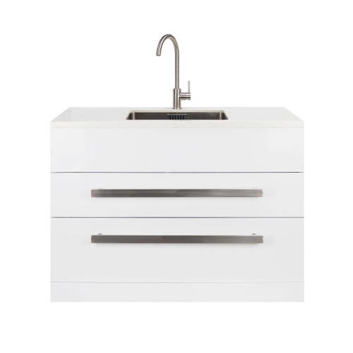 Studio Laundry Tub 1200mm Wide Composite Top With Viamo Brushed Gooseneck Mixer