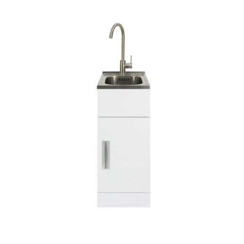 Studio Laundry Tub 360mm Wide Door Model With Viamo All Pressure Brushed Gooseneck Mixer
