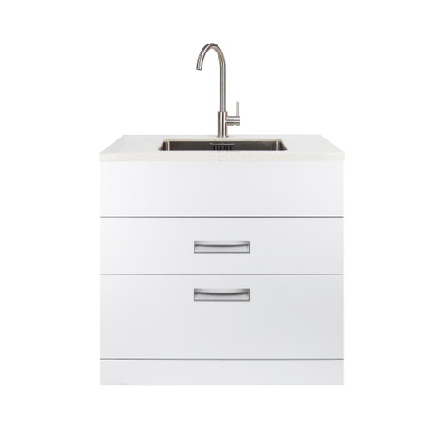 Studio Laundry Tub 900mm Wide Composite Top With Viamo Brushed Gooseneck Mixer