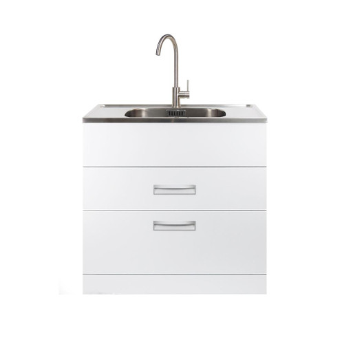 Studio Laundry Tub 900mm Wide Stainless Steel Top With All Pressure Brushed Gooseneck Mixer