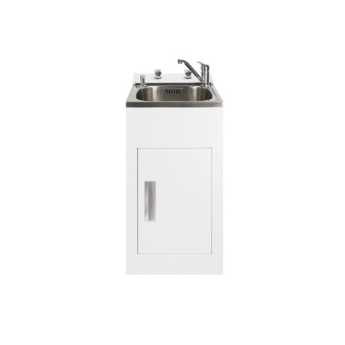 Laundry Tub 460mm Wide Door Model With Washing Machine Taps on Console & Corner Mounted Mixer