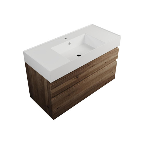 Main Image Edge Wall Hung Vanity 2 Drawer 1010mm Timber Veneer ATW101D2WHT
