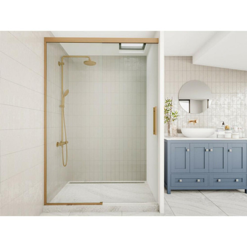Apex Sliding Alcove Tile Channel Waste 1200 x 900 x 2080mm Brushed Brass