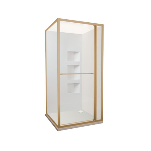 Tivoli Inslide Shower 1000 x 1000mm Brushed Brass Side Recessed Wall Rear Waste