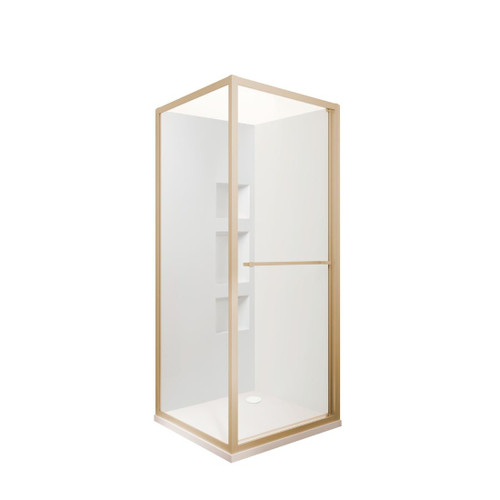 Tivoli Inslide Shower 900 x 900mm Brushed Brass Side Recessed Wall Rear Waste