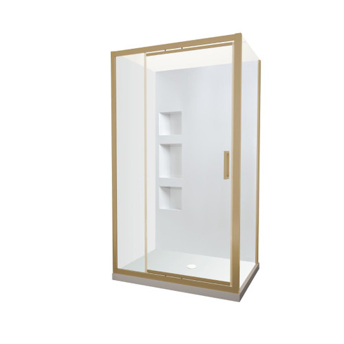 Tivoli Inswing Shower 1200 x 1000mm Brushed Brass Side Recessed Wall Centre Waste Right Hand