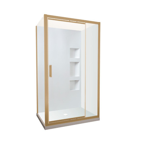 Tivoli Inswing Shower 1200 x 1000mm Brushed Brass Side Recessed Wall Centre Waste Left Hand