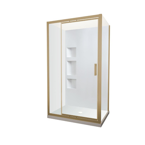 Tivoli Inswing Shower 1200 x 900mm Brushed Brass Side Recessed Wall Centre Waste Right Hand