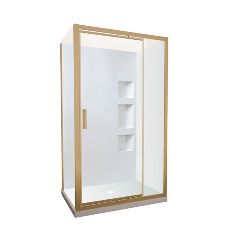 Tivoli Inswing Shower 1200 x 900mm Brushed Brass Side Recessed Wall Centre Waste Left Hand