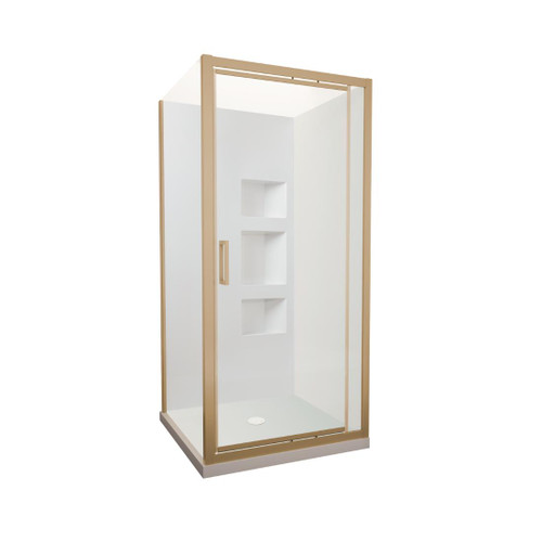 Tivoli Inswing Shower 1000 x 1000mm Brushed Brass Side Recessed Wall Centre Waste