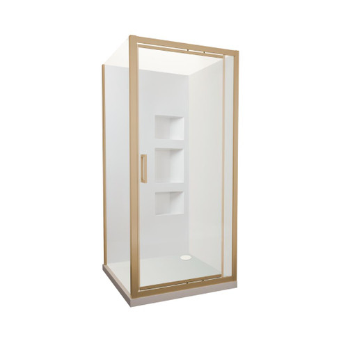 Tivoli Inswing Shower 1000 x 1000mm Brushed Brass Side Recessed Wall Rear Waste
