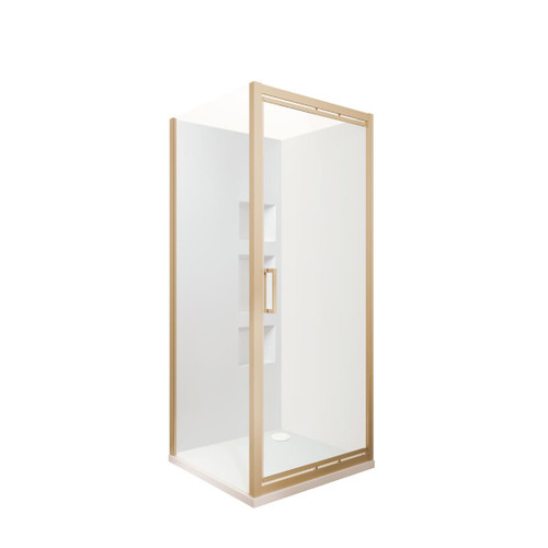 Tivoli Inswing Shower 900 x 900mm Brushed Brass Side Recessed Wall Rear Waste