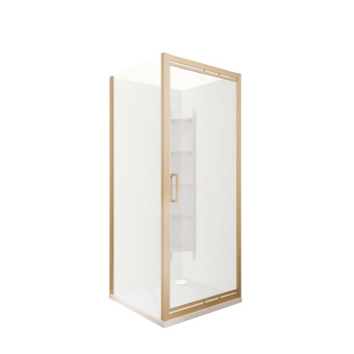 Tivoli Inswing Shower 900 x 900mm Brushed Brass Corner Contour Plus Wall Rear Waste