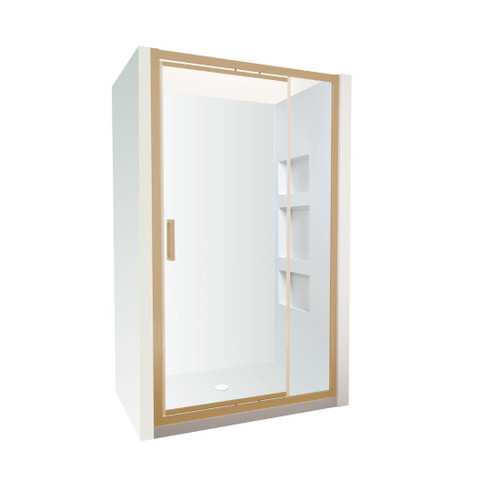 Tivoli Inswing Alcove Shower 1200 x 1000mm Brushed Brass Side Recessed Wall Centre Waste