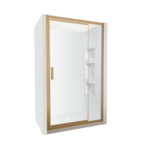 Tivoli Inswing Alcove Shower 1200 x 900mm Brushed Brass Side Recessed Wall Centre Waste