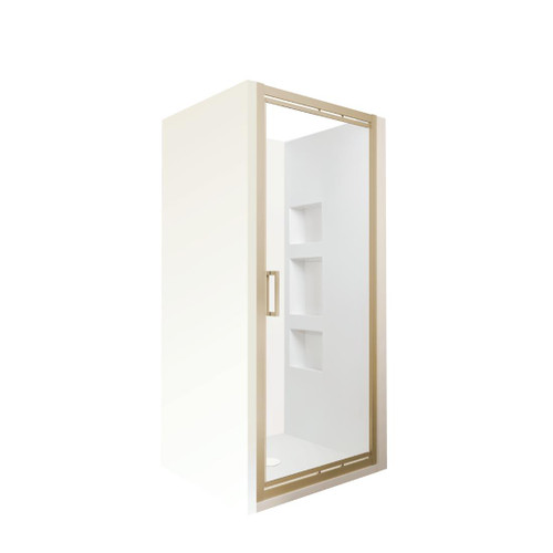 Tivoli Inswing Alcove Shower 900 x 900mm Brushed Brass Side Recessed Wall Centre Waste