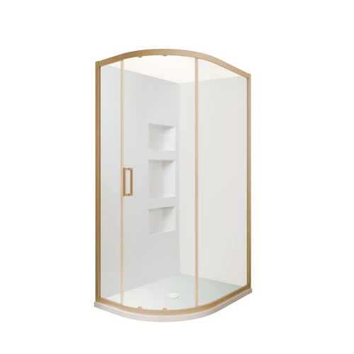 Tivoli Round Sliding Shower 1200 x 900mm Brushed Brass Side Recessed Wall Centre Waste Right Hand