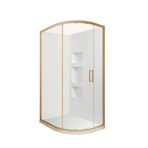 Tivoli Round Sliding Shower 1200 x 900mm Brushed Brass Side Recessed Wall Centre Waste Left Hand
