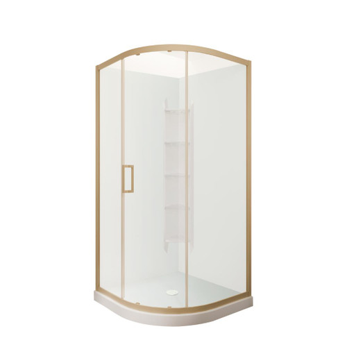 Tivoli Round Sliding Shower 1000 x 1000mm Brushed Brass Corner Contour Plus Wall Centre Waste