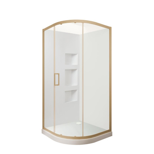 Tivoli Round Sliding Shower 1000 x 1000mm Brushed Brass Side Recessed Wall Rear Waste