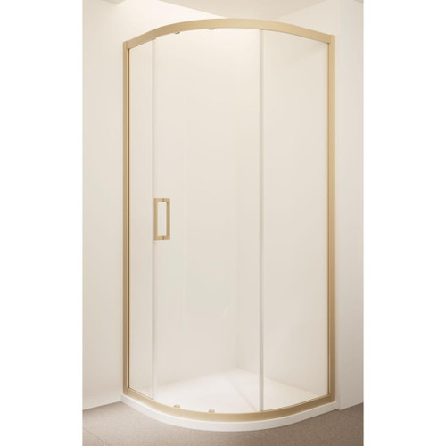 Tivoli Round Sliding Shower 900 x 900mm Brushed Brass Tile Rear Waste