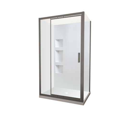 Tivoli Inswing Shower 1200 x 900mm Gunmetal Side Recessed Wall Centre Waste Right Hand