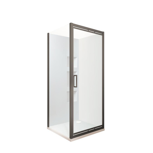 Tivoli Inswing Shower 900 x 900mm Gunmetal Side Recessed Wall Rear Waste