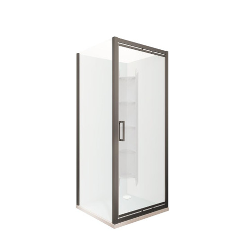 Tivoli Inswing Shower 900 x 900mm Gunmetal Corner Contour Plus Wall Rear Waste