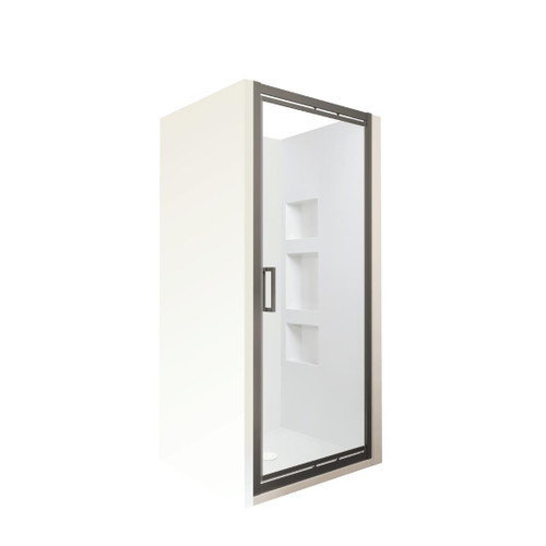 Tivoli Inswing Alcove Shower 900 x 900mm Gunmetal Side Recessed Wall Centre Waste