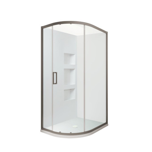 Tivoli Round Sliding Shower 1200 x 900mm Gunmetal Side Recessed Wall Centre Waste Right Hand
