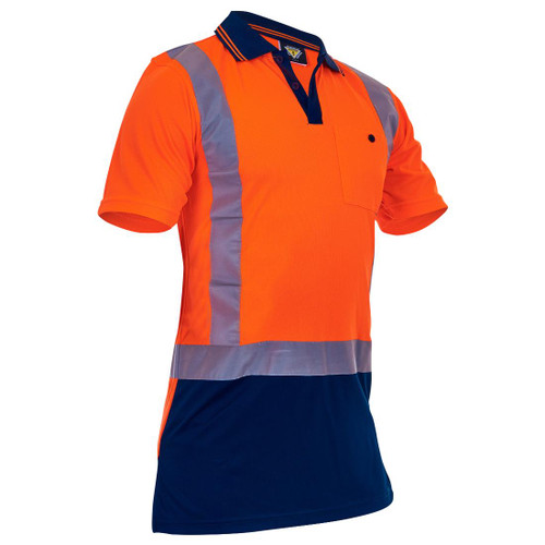 Caution Polo Shirt Size 2XL Fluoro Orange Navy