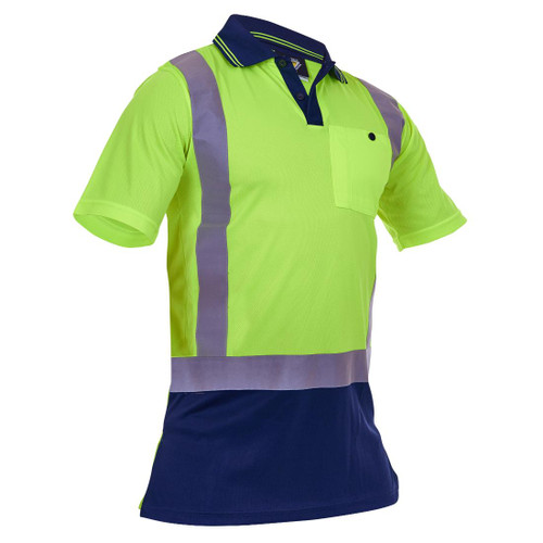 Caution Polo Shirt Size 11XL Fluoro Yellow Navy