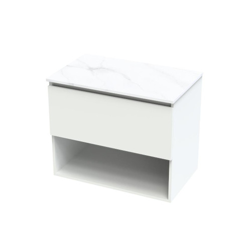 Pinnacle Pro Arctic Vanity 750mm Drawer Open White Melamine