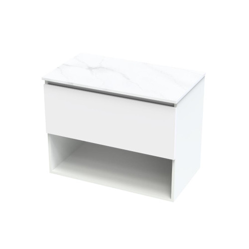 Pinnacle Pro Arctic Vanity 800mm Drawer Open Ultra Gloss White