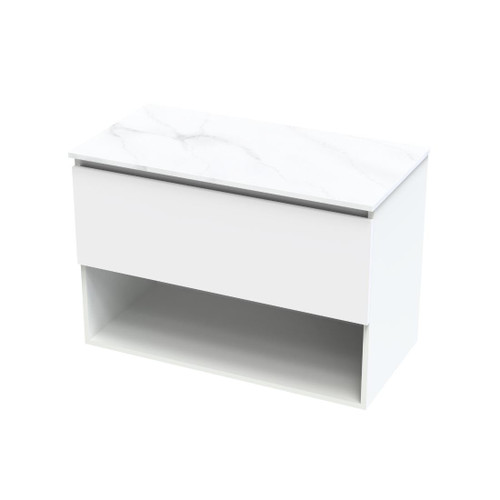 Pinnacle Pro Arctic Vanity 900mm Drawer Open White Melamine