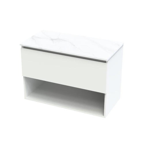 Pinnacle Pro Arctic Vanity 900mm Drawer Open Ultra Gloss White